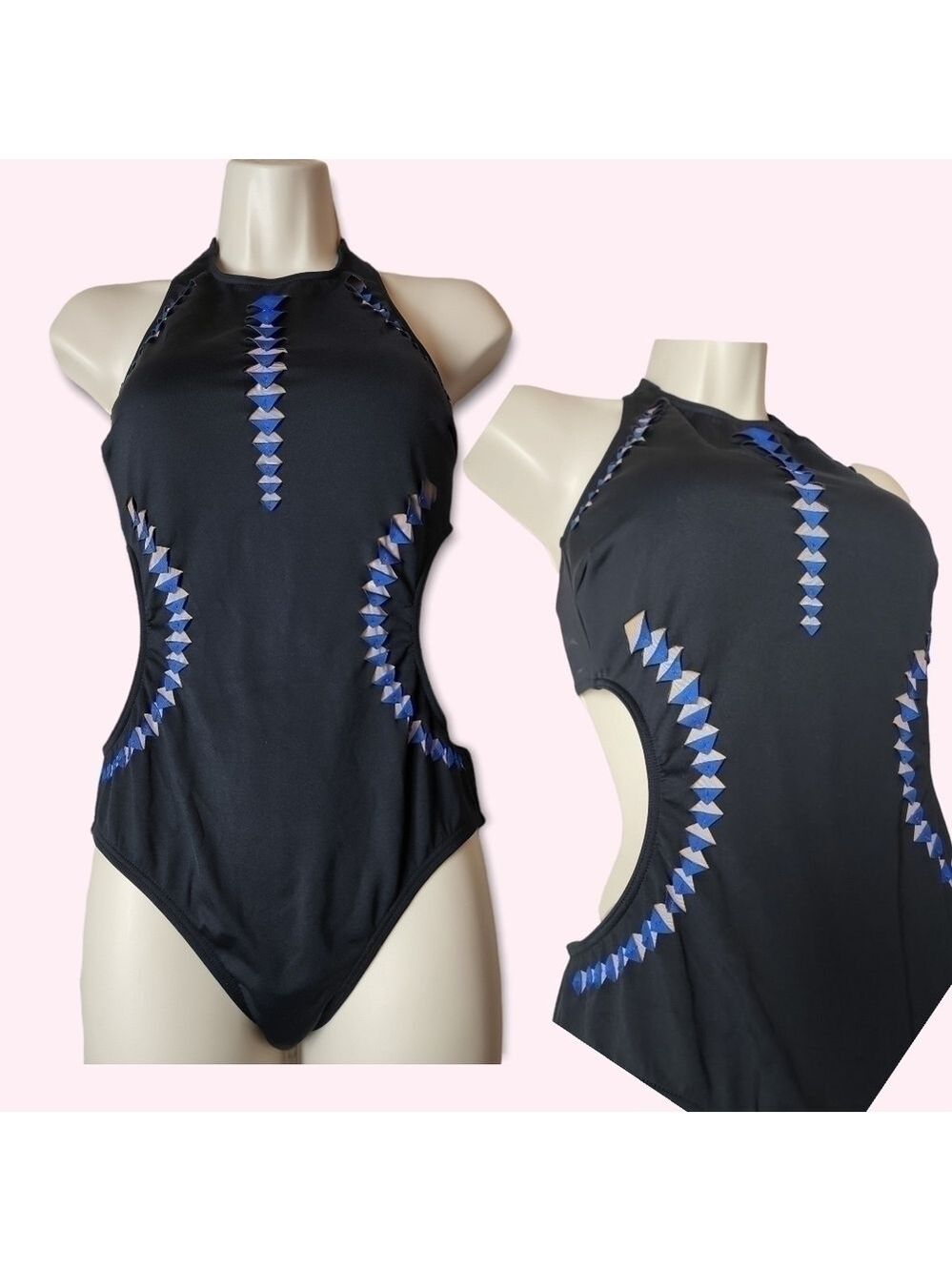 New Kenneth Cole Black Cutout Mesh Detail Full Coverage One Piece Swimsuit S